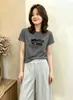 Camiseta de algodón acanalado de trece filas, fuente física, para mujer, directo de fábrica, top de manga corta estampado slim-fit, exclusivo de venta al por mayor de verano