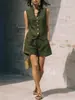 2026 Moda Vintage de Primavera y Verano para Sitio Independiente de Amazon Transfronterizo Conjunto de Top sin Mangas de Botones Frontales Holgado y Shorts