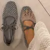 Zapatos de Ballet con Malla de Pedrería Estilo Francés para Mujer, Planos de Verano Calados de Malla Transparente con Suela Suave y Correa Única Mary Jane