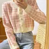 Cárdigan de punto corto de manga larga a cuadros con cuello redondo para mujer, nuevo abrigo corto de otoño estilo coreano, suéter a cuadros