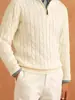 Suéter de punto para hombre de otoño e invierno, cuello medio alto con cremallera, jersey holgado con patrón de trenzas, top casual moderno y versátil