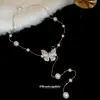 Colar Borboleta Pérola Zircônia Estilo Coreano Ins, Requintado e Elegante, Estilo Nicho, Corrente para Clavícula, Luxo Leve, Corrente para Pescoço com Toque de Alta Qualidade