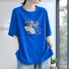 Camiseta Casual de Algodão Puro com Manga Curta para Mulheres 2026 Verão Novo Estilo Elegante Reduzidora de Idade Camisa Básica Tamanho Grande Top Estampado Redutor de Idade