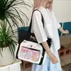 Bolsa Criativa Estilo Coreano de Alta Aparência Ursinho Fofo para Aluno com Cores Contrastantes, Bolsa Tote Transparente Cartoon de Grande Capacidade para Livros