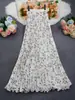 Saia Midi Plissada de Chiffon com Estampa Floral Pequena para Mulheres, Cintura Alta, Novo Estilo Fino Primavera/Verão 2024