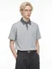 Camiseta Polo de Manga Corta Ares Falsa de Dos Piezas con Parches a Cuadros para Hombre, Verano, Peso Pesado, Corte Amplio Corto, que Alarga la Altura, Hombro Normal, Manga Media