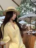 Camisa Feminina Pusumed Monsoon Monologue de Lyocell e Linho com Decote V e Manga Meia, Casual Solta para o Trabalho