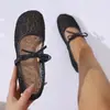 Sapatos de Malha Femininos Cruzados Bico Quadrado Francês 2026 Laço Sapatos de Salto Único Novos Europeus e Americanos Primavera Floral Respiráveis Mary Jane