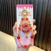 Chaveiro Gato da Sorte Bordado, Pingente de Bolsa Estilo Chinês, Ornamento de Bolsa com Contas, Gato Frente e Verso Presente de Ano Novo, Alça para Celular