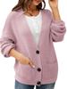 Cardigan Suéter Quente Elegante Gola V Transfronteiriço Outono e Inverno Novo Cor Sólida Jaqueta de Tricô Solta Cardigan Versátil Outer