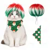 Peruca bloqueada nas cores vermelho e verde de Natal, conjunto com estampa de Natal, acessórios de decoração de feriado para animais de estimação [feito sob medida]