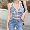 Regata de Tricô Listrada com Decote em V para Mulheres, Roupa de Primavera, Estilo de Comércio Exterior, Novo Design, Peça de Roupa de Nicho, Top Tendência