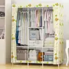 Armario Sencillo de Tela Armario Closet de Dormitorio Barra Colgante Perchero Montaje Elegante Perchero Creativo Tubo de Acero Engrosado