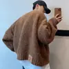 Nova coleção outono/inverno 2024: Suéter de tricô com decote V, estilo retrô americano, casual e de caimento relaxado, peça externa de cor sólida para homens