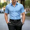 Moda Transfronteriza Camisa Casual de Negocios para Hombre de Manga Corta Elástica en Cuatro Direcciones Camisa con Cuello para Hombre