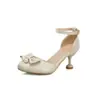 Tacones Altos de Verano para Niñas Suela Suave Punta Redonda Espalda Cerrada Nueva Estudiante Princesa Lolita Niñas Rosa Blanco Beige
