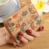 Transfronteiriço 2025 Novo Retrô Exquisite Estampado Carteira de Moedas Feminina Moda Nicho Bolsa para Cartões Carteira Macia com Textura de Madeira