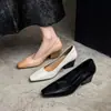 Populares Zapatos de Mujer con Punta Cuadrada y Tacón Grueso, Elegantes y Versátiles en Tres Colores, Estilo Profesional, Tacón Medio, Piel Genuina, Boca Baja, Zapatos de Mujer de Moda Ol