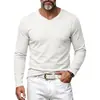 Coleção de outono masculina transfronteiriça: Camiseta lisa de gola V com mangas compridas, textura em tricô, elástica e com caimento solto, perfeita como camada base