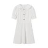 Estilo Europeu e Americano Feminino 2024 Novo Slim-fit Emagrecimento Removível Renda Boneca Collar Cintura Curto Vestido de Cor Sólida