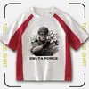 Camiseta estampada de manga curta com tema do jogo Delta Force para crianças mais velhas, top de gola redonda para estudantes no verão, forças especiais