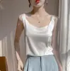2025 Camisola Feminina Branca Costas Bonitas Seda de Ácido Acético Top Cetim Conjunto de Verão Camisa Base de Imitação