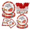 Navidad Transfronteriza Producto Nuevo Papá Noel Reno Vajilla Desechable Set Suministros para Fiesta Platos de Papel Desechables