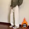 Pantalones de pana para hombre para otoño e invierno, marca de moda, talla grande, corte recto, vintage, versátiles, estilo americano, corte holgado, forrados de polar, pantalones largos casuales