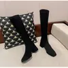 Nuevas Botas Altas de Mujer con Tacón Alto 2025, Botas Elásticas, Botas Largas Versátiles de Punta Cuadrada para Personas Bajitas, Botas por Encima de la Rodilla, Gamuza