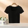 Verão cropped manga curta camiseta feminina curta quente menina top personalidade colarinho quadrado com almofada peito protetor solar roupa cushirt