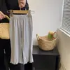 Pantalones Casuales de Primavera y Otoño para Niñas, Marca de Moda Infantil Elegante, Pantalones de Campana Rayados Elásticos con Volantes Estilo Coreano