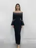 Vestido Casual Bodycon para Fiesta de Manga Larga de un Solo Hombro Ajustado con Adornos de Pedrería para Comercio Exterior Transfronterizo
