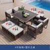 Mesa e Cadeiras para Terraço de Pátio de Villa Rattan à Prova d'Água e de Sol Mesa Longa de Hotel B&B Mesa de Jantar ao Ar Livre Cadeira de Rattan Conjunto de Três Peças