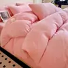 Juego de ropa de cama de cuatro piezas de terciopelo de leche, color liso, engrosado, para invierno, con una sábana bajera de forro polar por ambos lados y una funda de edredón de forro polar de coral