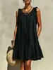 Vestido casual de corte holgado para mujer, moda transfronteriza europea y americana, con dobladillo con volantes, cuello redondo y mangas acampanadas