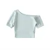 Conjunto de Top Slim Fit + Calça Flare Fina Estilo Hot Girl, Camiseta de Manga Curta com Um Ombro Só para Mulheres, Novo Estilo Americano Verão 2026