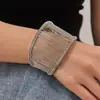 Pulsera Abierta Ancha Envuelta en Hilo de Seda de Moda Pulsera de Acero Inoxidable Pulsera Versátil Personalizada para Mujer Joyería Estilo Europeo y Americano Venta al por Mayor