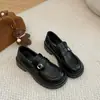 Mocasines de suela gruesa para mujer 2026 nuevos zapatos pequeños de cuero para primavera y otoño estilo británico Mary Jane zapatos de un solo color con tacones que aumentan la altura zapatos JK