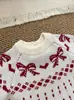 Nuevo estilo mameluco para bebé niña, tejido 100% algodón, conjunto para gatear de otoño e invierno para casa con moño, ropa de bebé mp ropa infantil