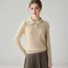 Suéter de cashmere 100% puro estilo simples para mulheres, gola polo, manga longa, camada base de tricô, suéter outono/inverno de alta qualidade e elegante