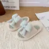 Nuevas Zapatillas de Casa para Mujer Estilo Dulce Europeo Otoño/Invierno con Lazo 3D, Comercio Exterior Transfronterizo, Zapatillas de Pelo de Una Tira