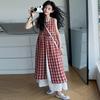 Traje de Falda Estilo Vacacional Moda Coreana para Niñas Falda a Cuadros Sin Mangas de Verano para Niñas Conjunto de Dos Piezas