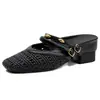 Versión en Stock~Mocasines Cerrados de Media Punta con Diseño de Nicho Calado en Cuero Genuino para Mujer, Elegantes Sandalias Tipo Mula Tejidas para Viajar al Trabajo