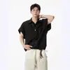Camisa de Trabajo Caqui de Manga Corta para Hombre Verano Americana Simple Holgada con Solapa Diseño de Cordón Camisa de Pulgada para Pareja Moderna