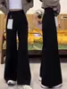 Jeans Flare Espesso com Forro de Fleece Plus Size para Mulheres, Outono, Caimento Solto, Emagrecedor, Calças Retas de Perna Larga Não Elásticas para Mulheres Plus Size