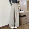 Calça de alfaiataria feminina listrada, novo estilo para o início do outono de 2026, com um toque fluido e sofisticado, calça casual afunilada e de cintura alta para baixinhas