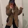 Blazer de Lã Cor de Café para Mulheres 2026 Outono e Inverno Novo Estilo Petite Casual Jaqueta de Lã Retrô Coreana