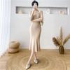 Falda de Cadera Tejida Elegante y Delicada Francesa para Mujer Otoño e Invierno Nuevo Abrigo Ajustado de Corte Slim Suéter Largo Falda Cola de Pescado