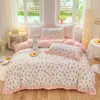 Juego de Ropa de Cama de Cuatro Piezas Estilo Coreano con Encaje 100% Algodón Transpirable Apto para la Piel Lavable a Máquina Ropa de Cama para las Cuatro Estaciones Venta al por Mayor Stock Listo Abundante