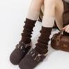 Perneiras de Lã Tricotadas Femininas para Outono e Inverno, Engrossadas para Aquecimento, Meias para Panturrilha Cinza com Bloqueio de Cor